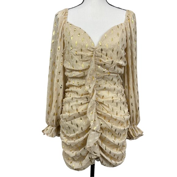 NWT Fashion Nova Always Chasing Ruched Mini Dress Taupe Women's XL 1X Shimmer - Picture 3 of 9